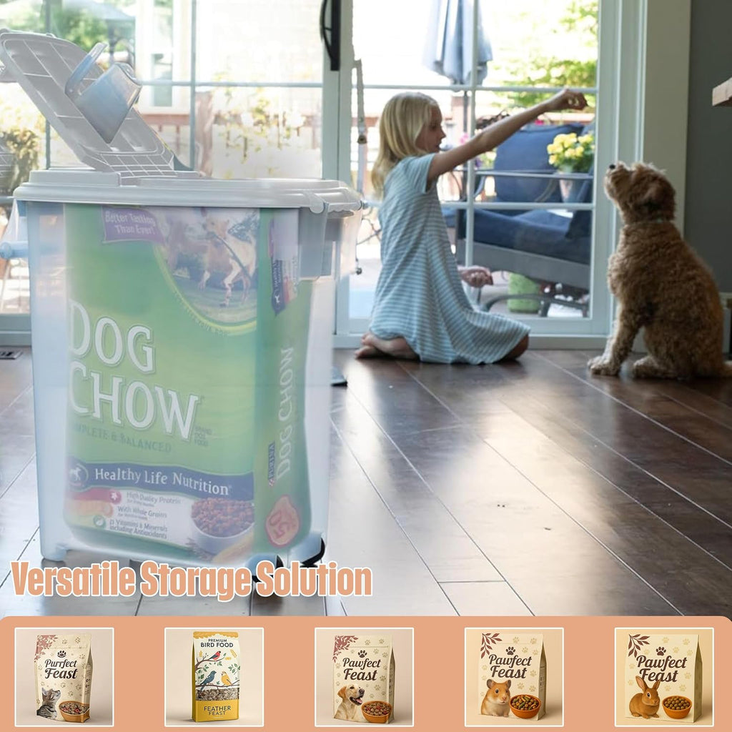 Airtight Rolling Pet Food Storage Container, 50 Quart, with Scoop