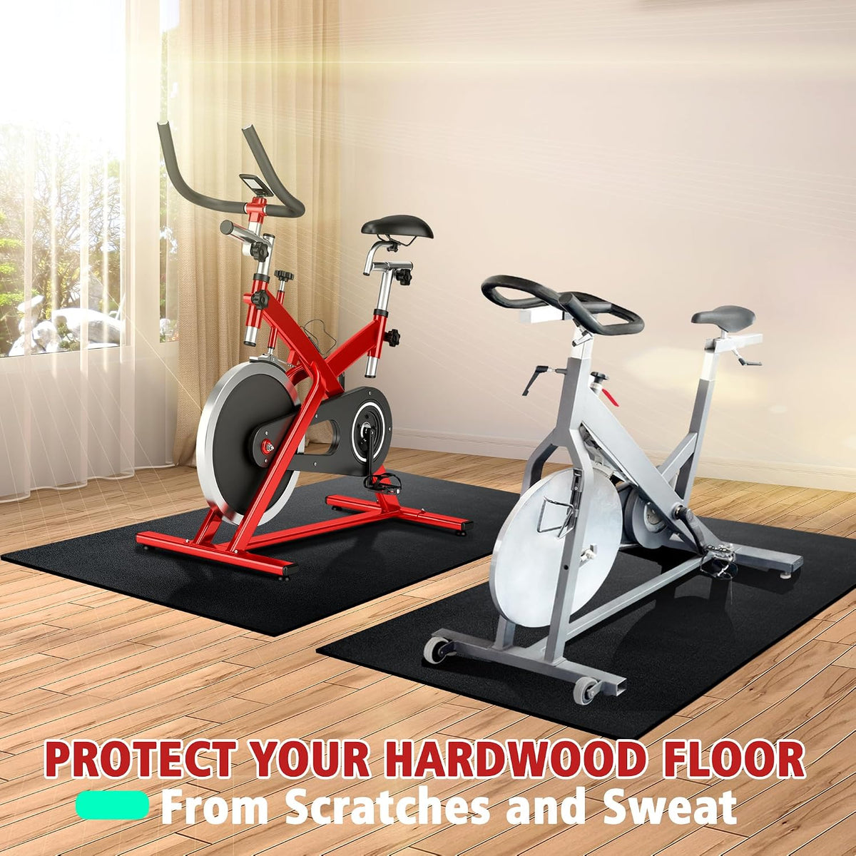 Bike Mat | 6mm Thickness, 30" X 60" Exercise Mats for Treadmill, Rowing Machine, Non-Slip Exercise Equipment Mat for