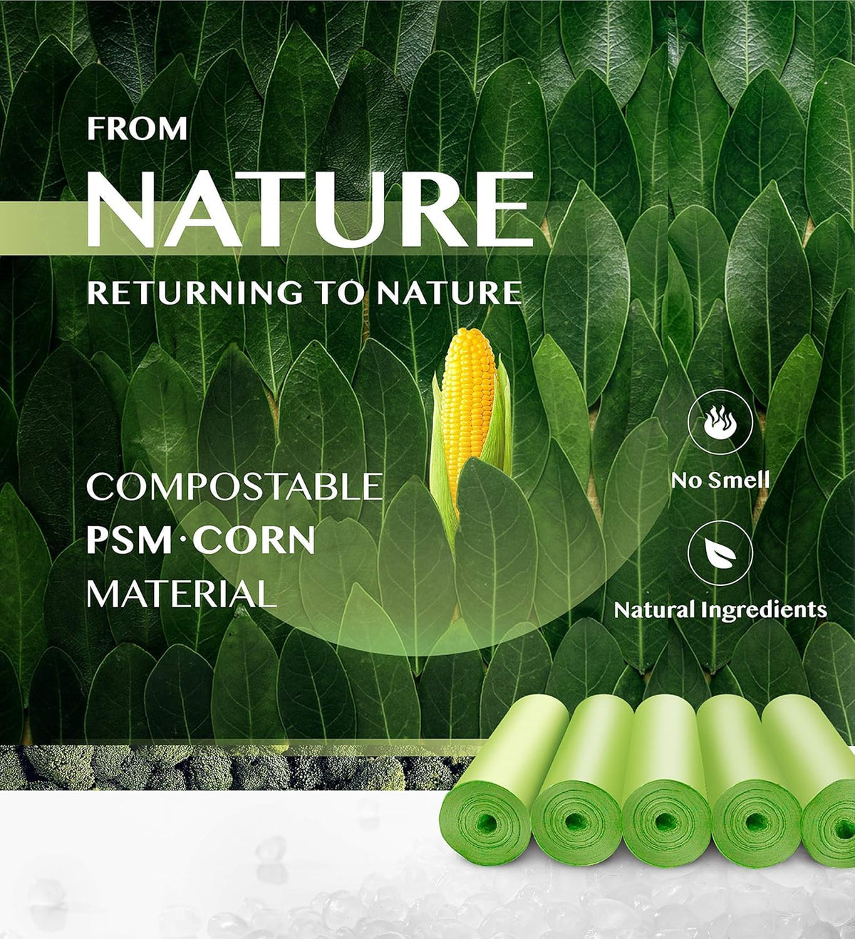 Compostable Trash Bags 13 Gallon Garbage Bags, Unscented, 80 Count