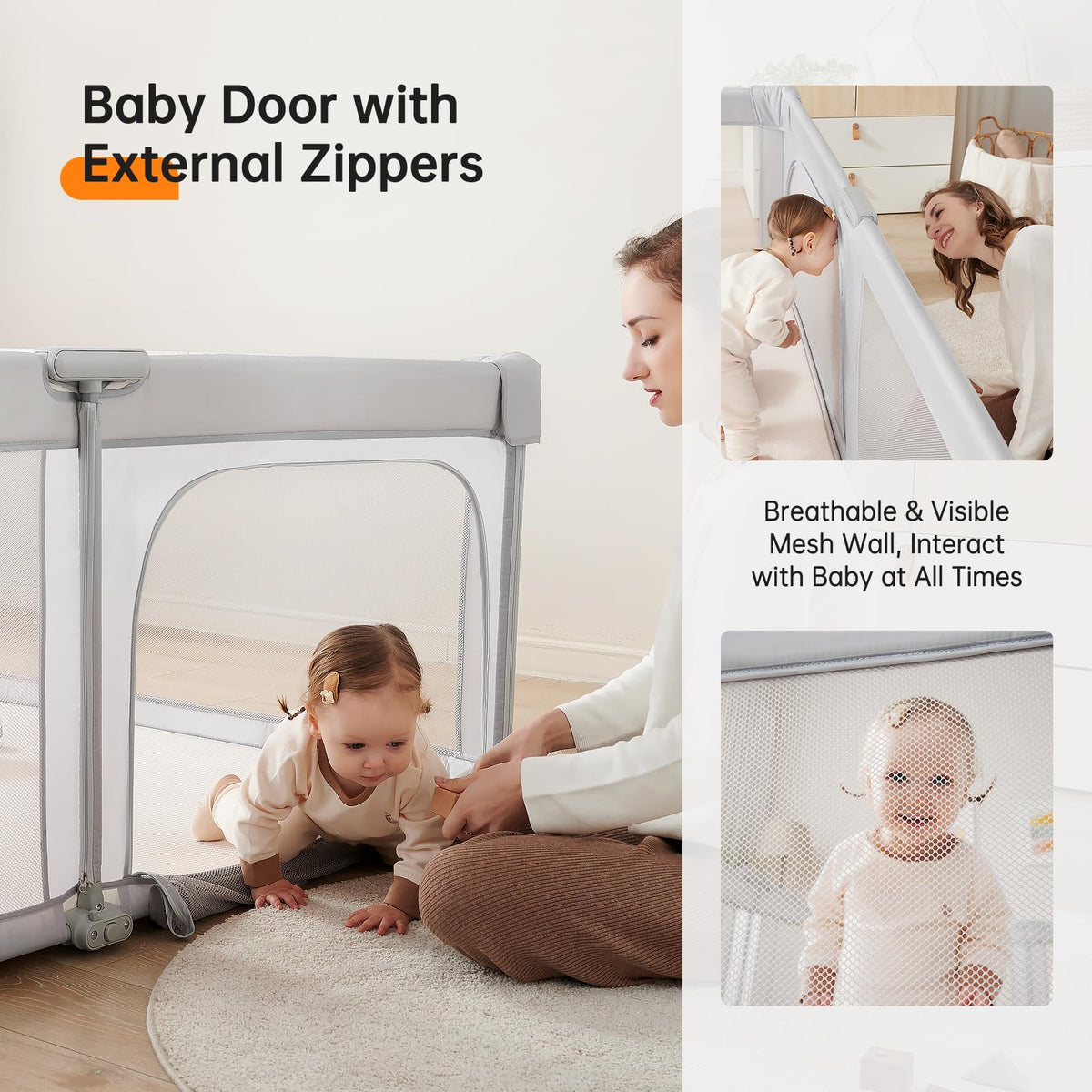 59" x59" Modular Foldable Baby Playpen & Safety Activity Yard with Locking Walk-Through Gate for Infants & Toddlers