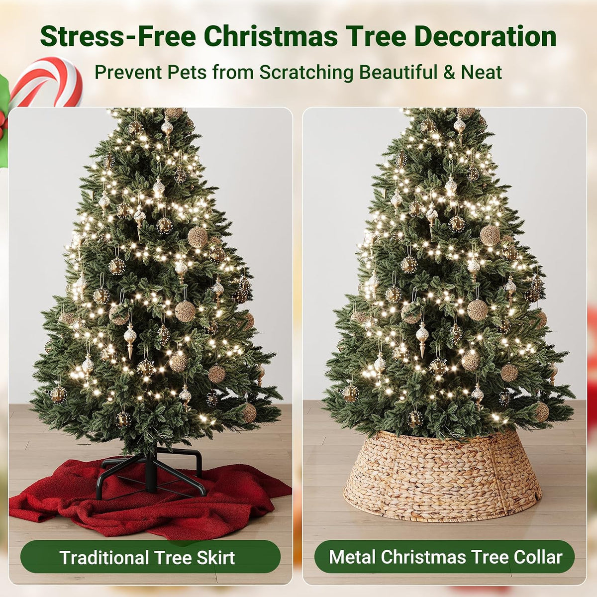28-Inch Woven Rattan Christmas Tree Collar, Stylish Hyacinth 5-Piece Tree Skirt for Artificial Trees, Wicker Tree