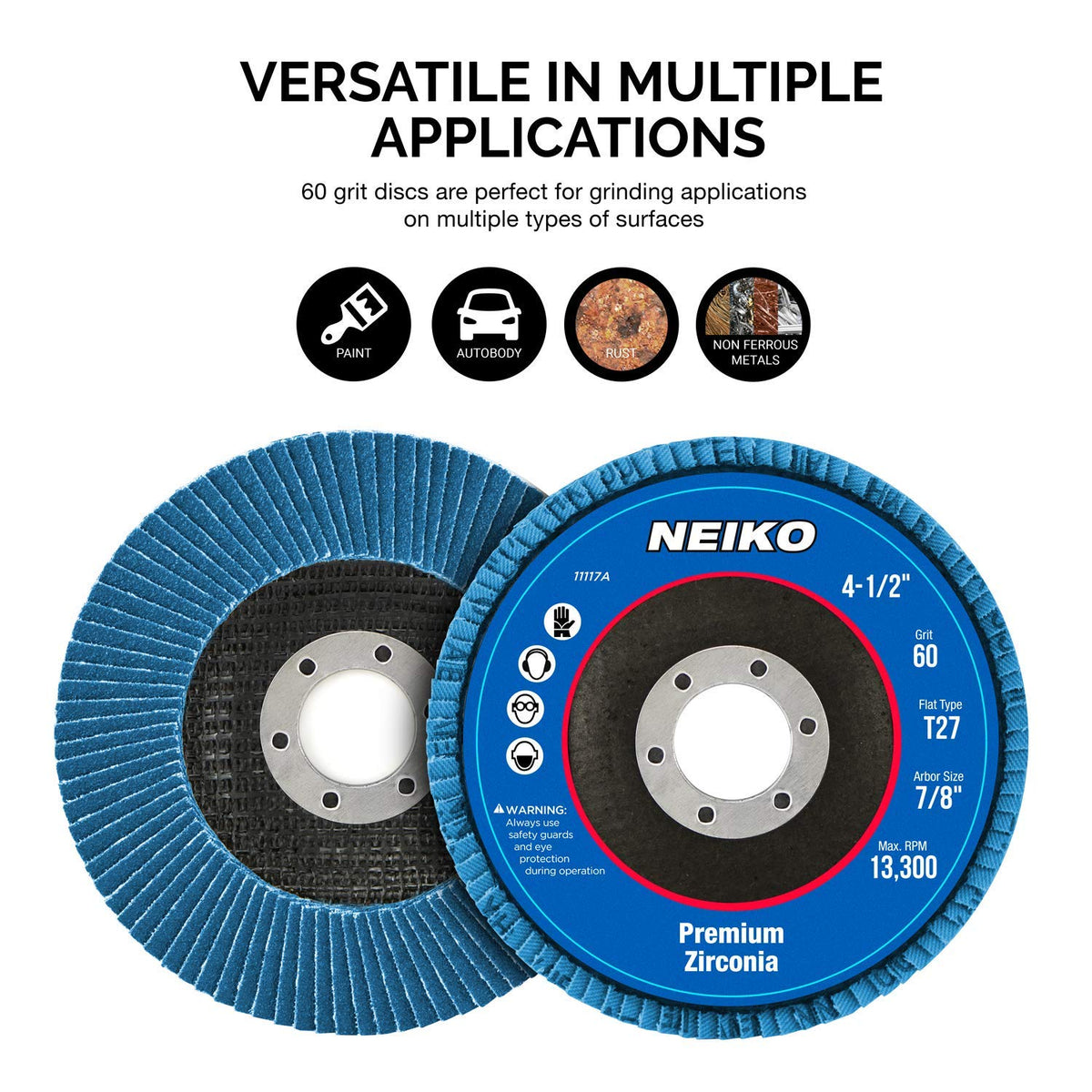 NEIKO 11117A 10 Pack Zirconia Flap Discs 4-1/2 for Angle Grinder, 60 Grit Flapper Wheel, Flat T27 Grinding Wheel 4.5 Inch Flap Disc, 7/8" Arbor Grinding Disc, Flap Wheel for Wood & Metal Sanding