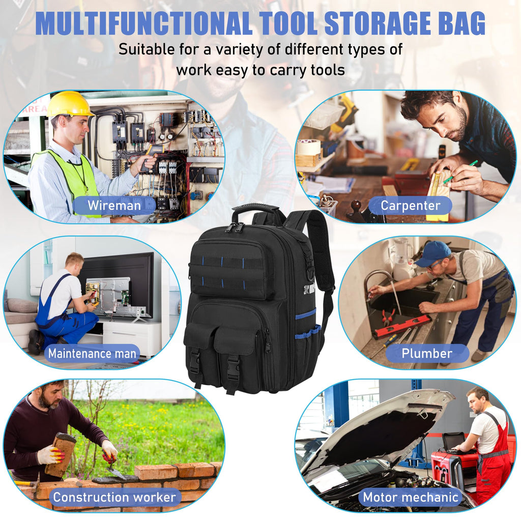 Tool Backpack for Men with Removable Tool Organizer, Black&Blue