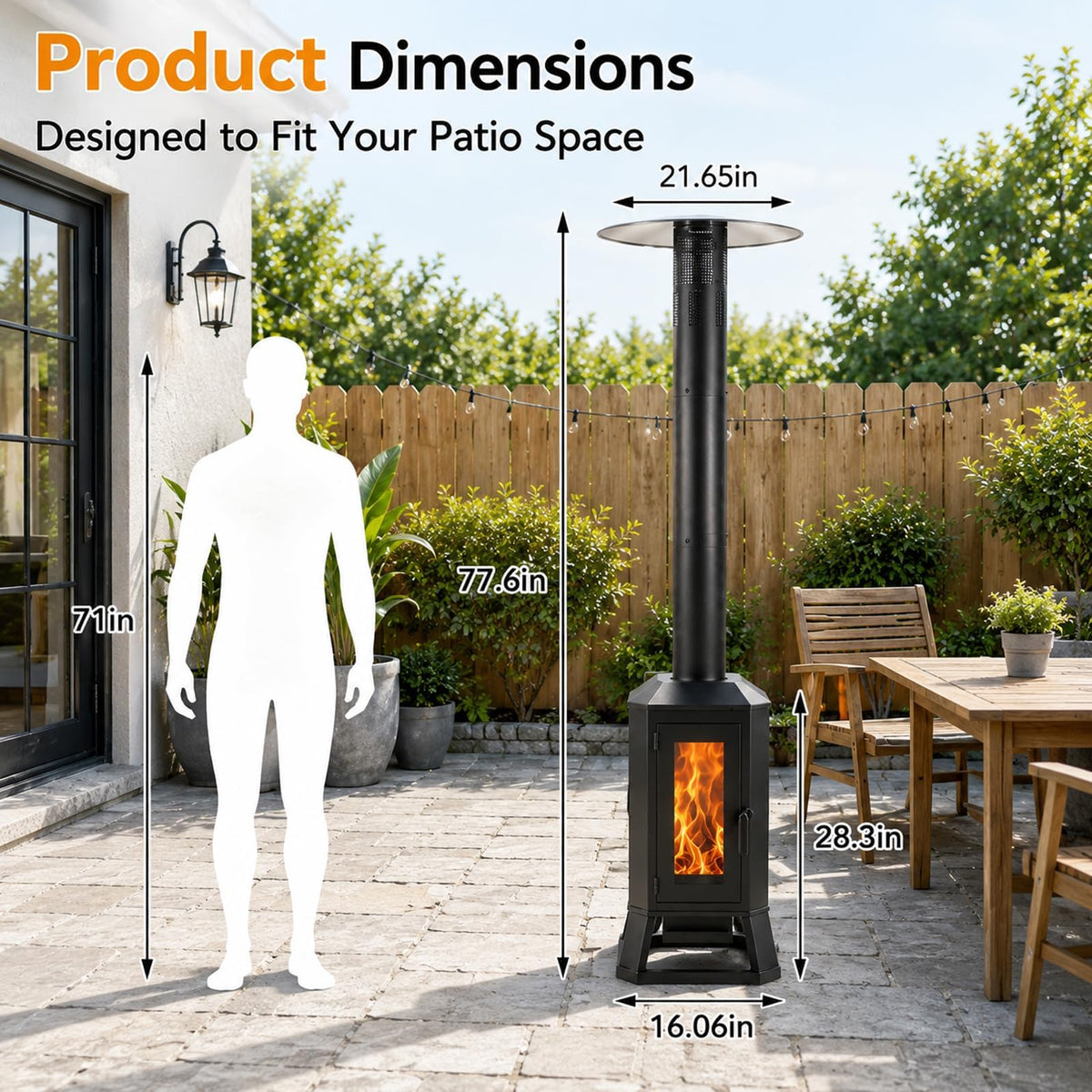 Wood Pellet Outdoor Patio Heater, 70,000 BTU, with Glass Viewing Window