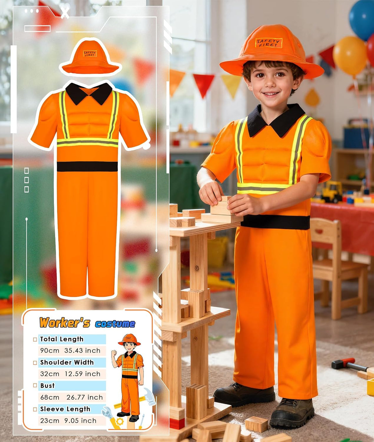 Boys Muscle Dress up Trunk: Superhero Construction Worker Military Costume | Kids Pretend Role Play Costumes Set