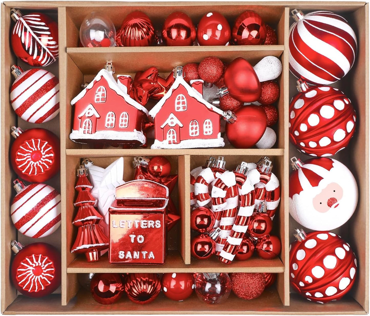 80ct Christmas Balls Ornaments Set, Shatterproof Plastic Colorful Xmas Decorative, Baubles for Tree Decorations with