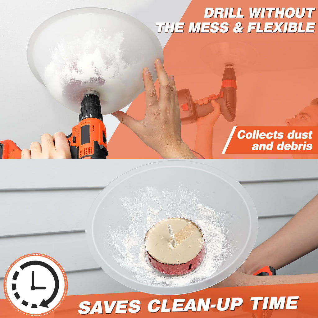 4 Pack Drill Dust Bowl & Hole Saw Dust Bowl for Drilling, Installing Recessed Lights and Works with All Hole Saws, Silicone Transparent Drill Sawdust Collector, Adds Bearings for Durability