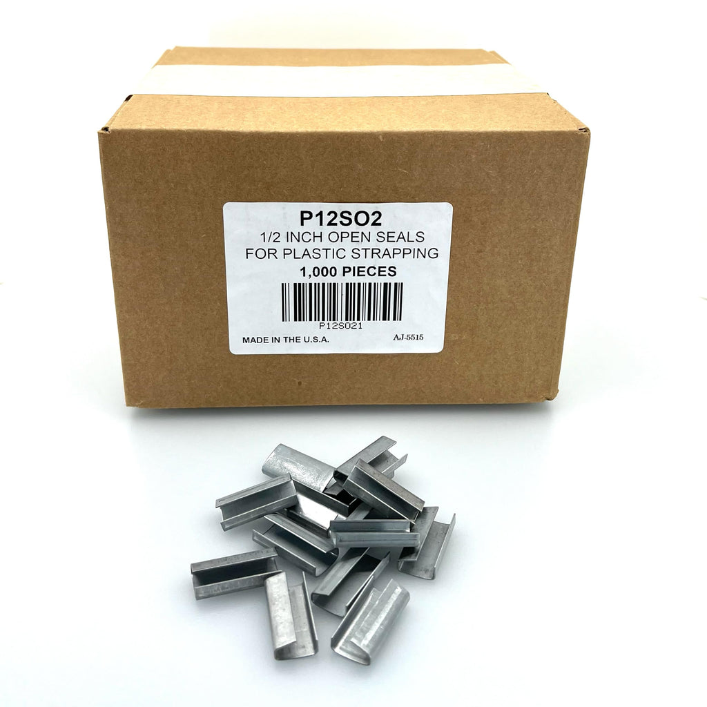 P12SO2 - (1,000) 1/2" Open Plastic Strapping Seals for Polypropylene or Polyester Strap - Snap On