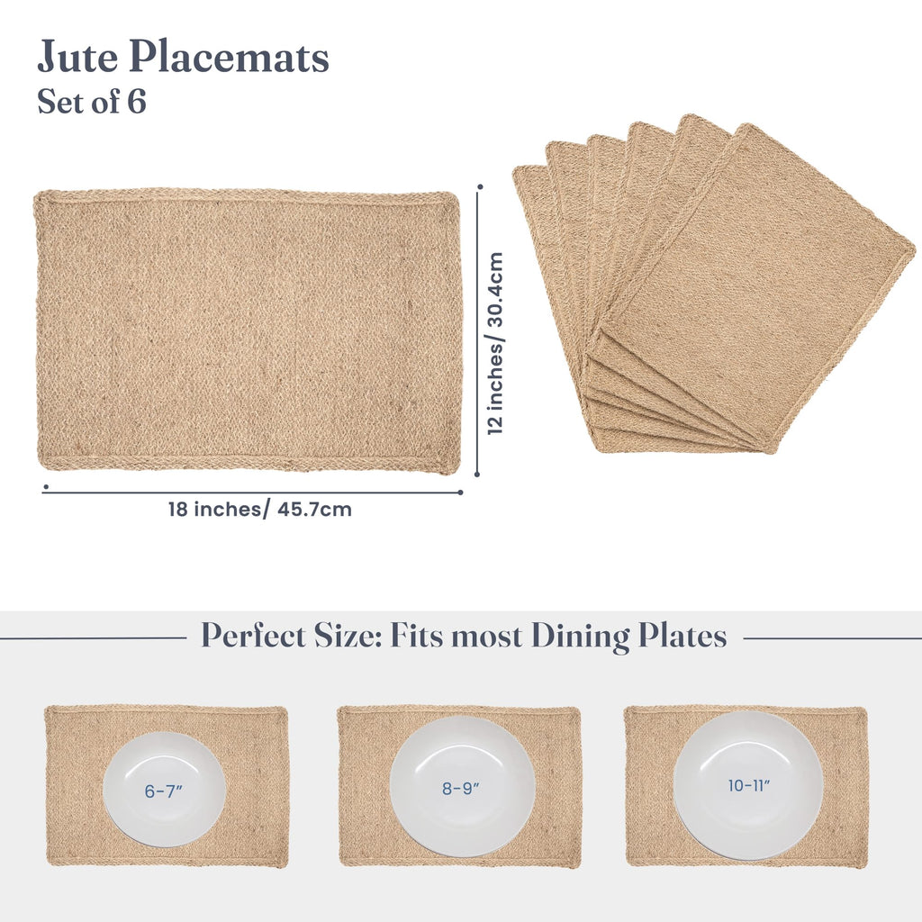 Natural Jute Placemats Burlap Woven Place mats Set of 6, 18x12