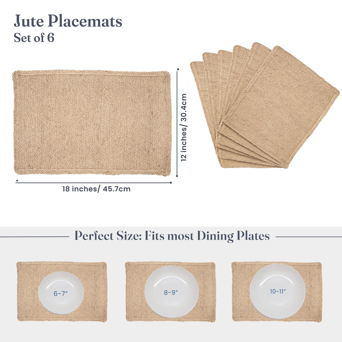 Natural Jute Placemats Burlap Woven Place mats Set of 6, 18x12