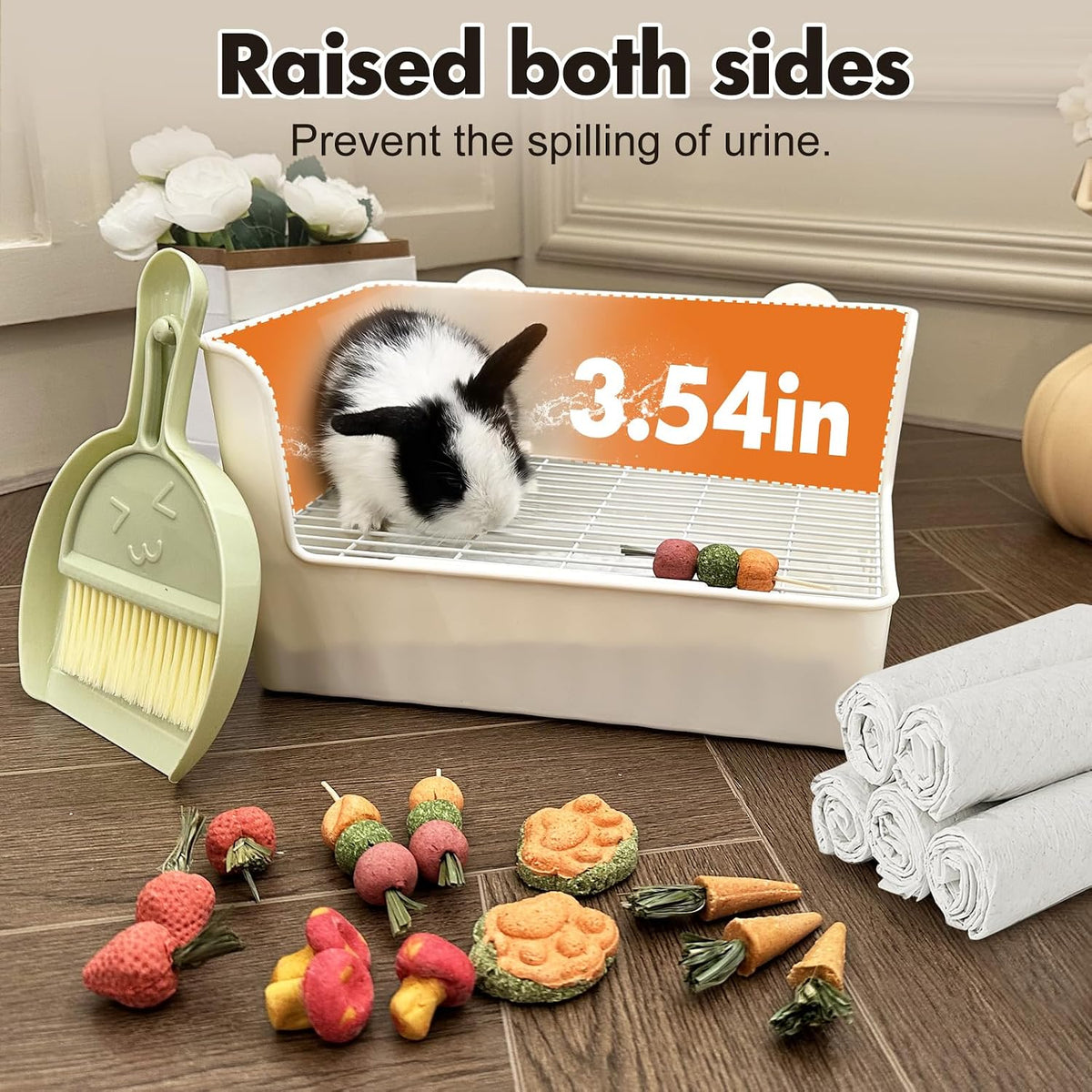 Large Rabbit Litter Box Bunny Potty Training Corner Litter Pan Comes with Liners Rabbit Pee Pads, Small Animal