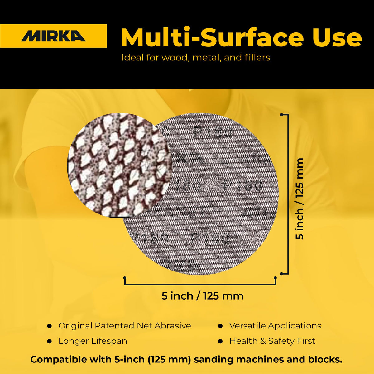 Mirka Abranet 5 Inch 80 Grit Mesh Sanding Discs, Hook and Loop, 50 Pack
