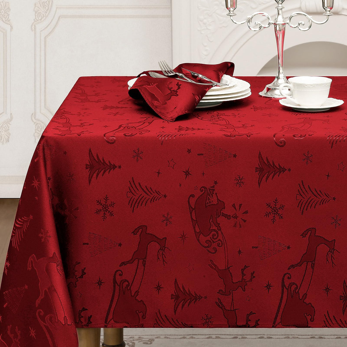 Christmas Jacquard Rectangle Tablecloth, 60 x 84 Inch, Red