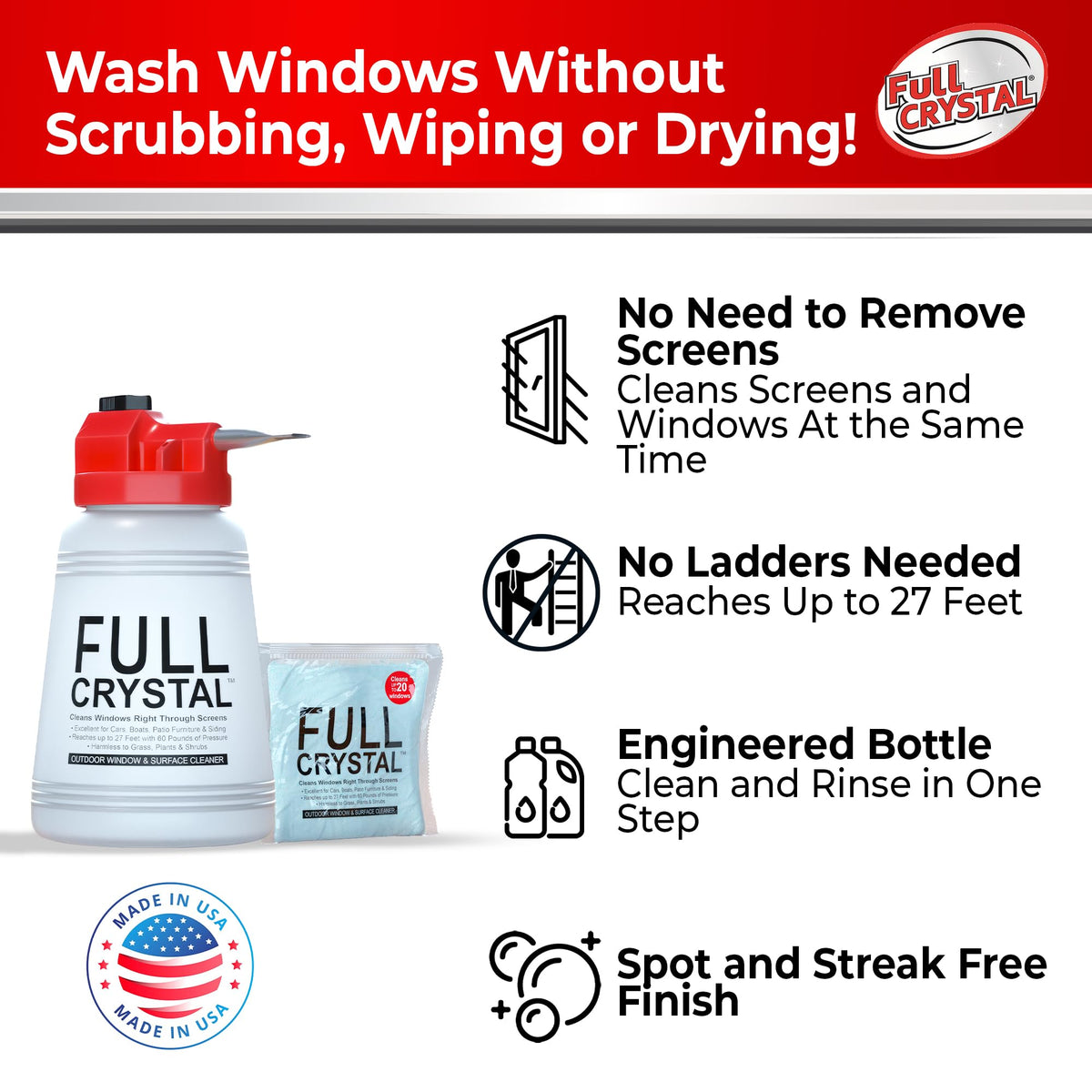 Window Cleaner, Bottle + 4oz Powder, Cleans Up to 20 Windows