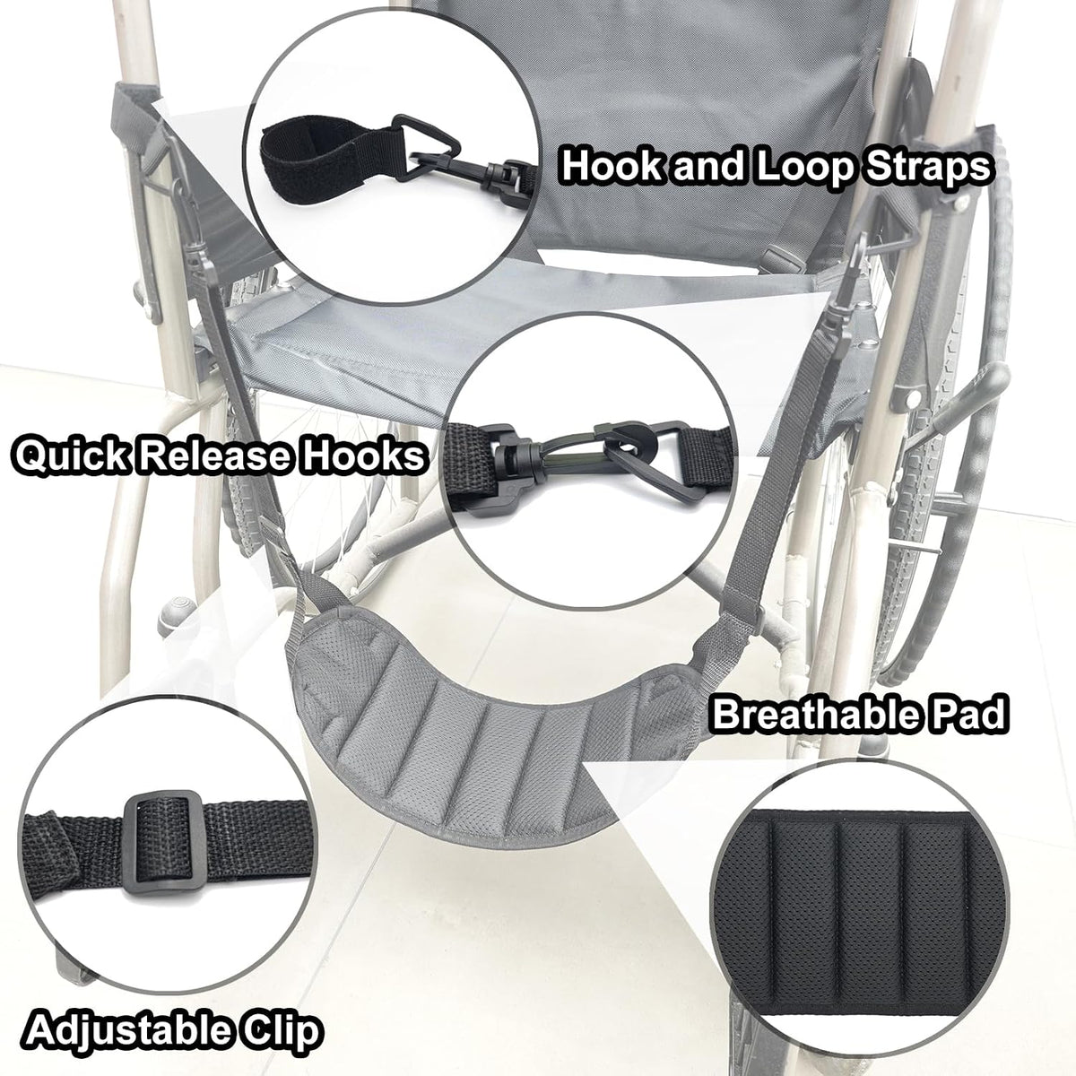 Wheelchair Footrest Hammock, Adjustable Hanging Foot Sling for Foot Rest Replacement, Wheelchair Accessories Leg Rest Support Strap