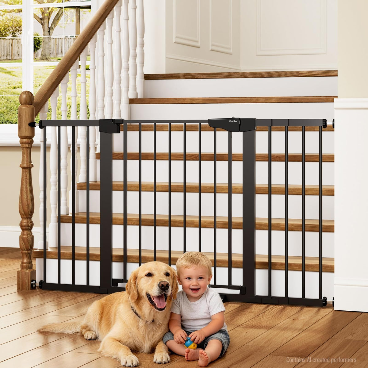 30-54" Extra-Wide Adjustable Hardware/Pressure-Mounted Pet & Child Safety Gate with Auto-Close Walk-Through Door for Stairs, Hallways & Wide Doorways — Black