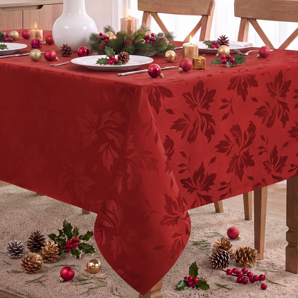 Christmas Jacquard Rectangle Tablecloth 60 x 84 Inch, Red