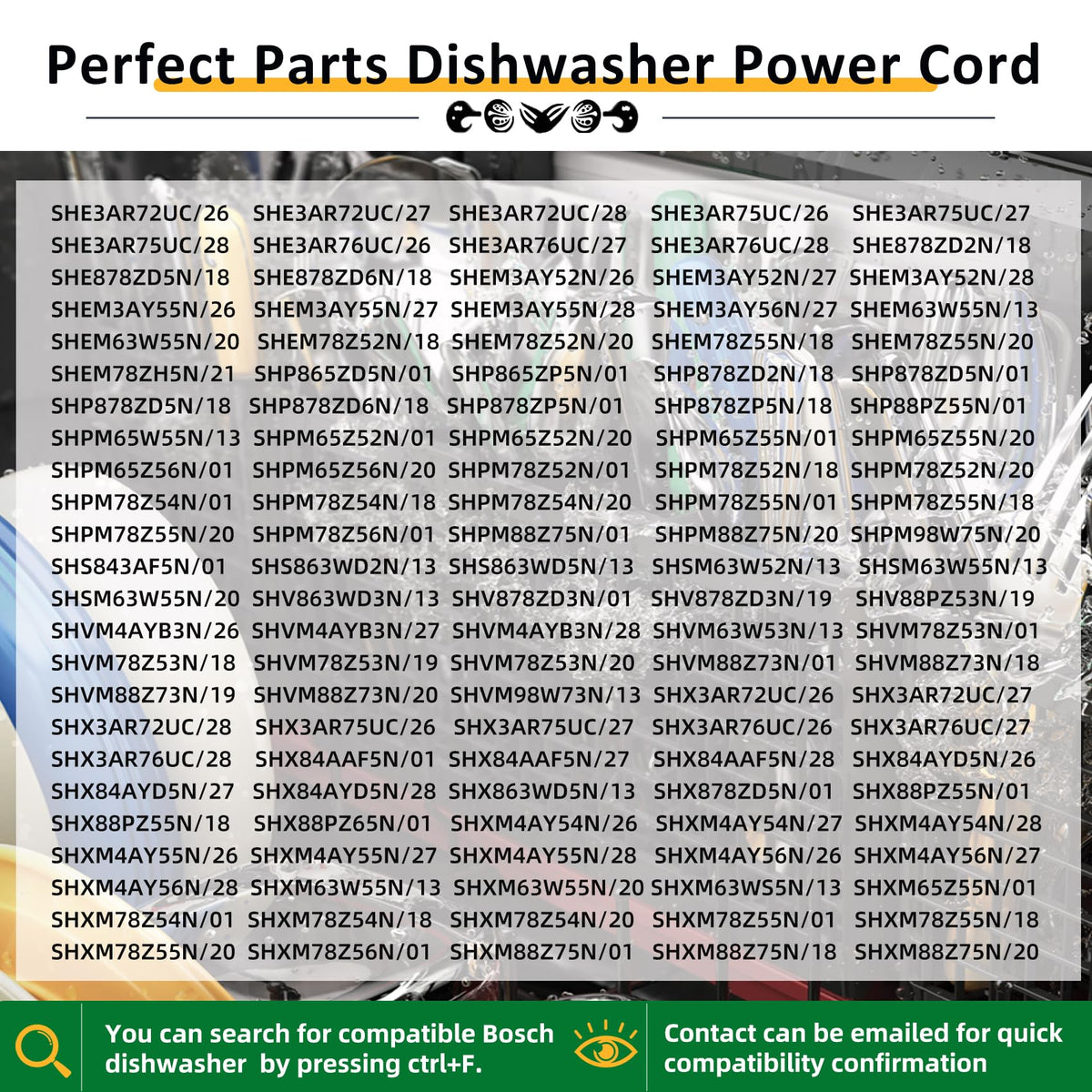 Upgrade 12027214 Dishwasher Power Cord Compatible with Multiple Bosch Dishwasher Models Standard 3-Prong Plug Universal Power Cord Plug-and-Play Design Safety Guaranteed