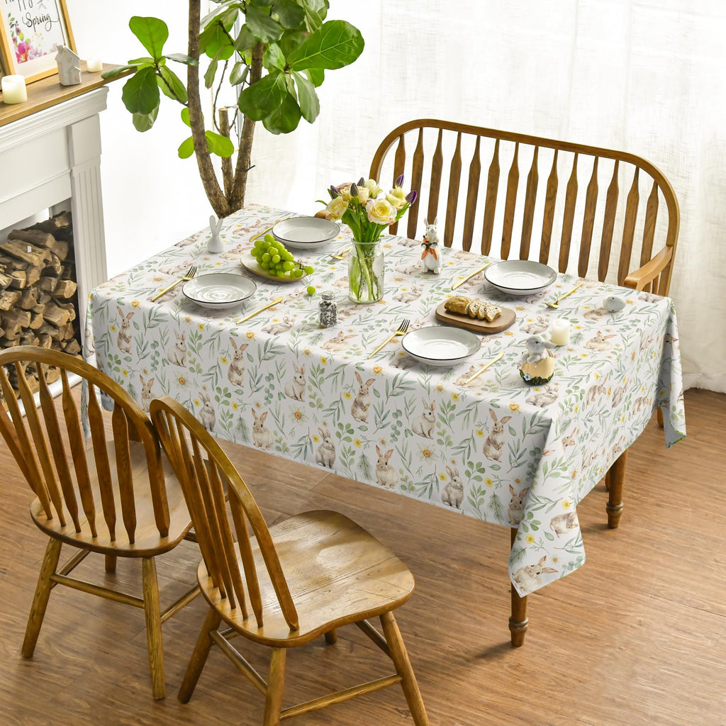 Easter Tablecloth 60 x 84 Inch Rectangular Bunny Rabbits Pine