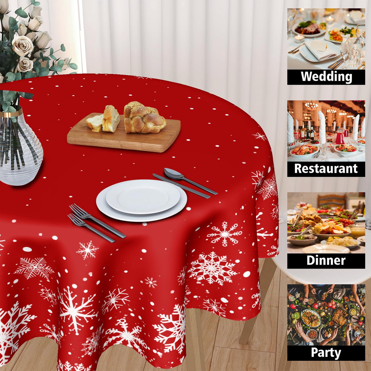 Christmas Round Tablecloth 60 Inch, Merry Christmas Snowflake Round Table Cloth Outdoor Waterproof Christmas