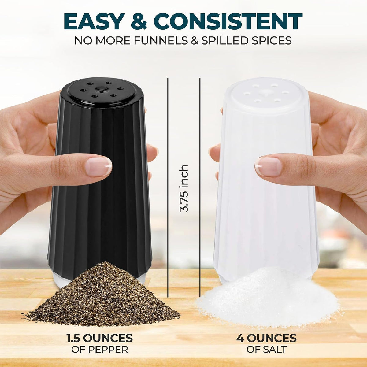 Disposable Plastic Salt and Pepper Shakers Set Bulk [12 Pack] – 6 Prefilled 4 Oz. Iodized Table Salt + 6 Prefilled