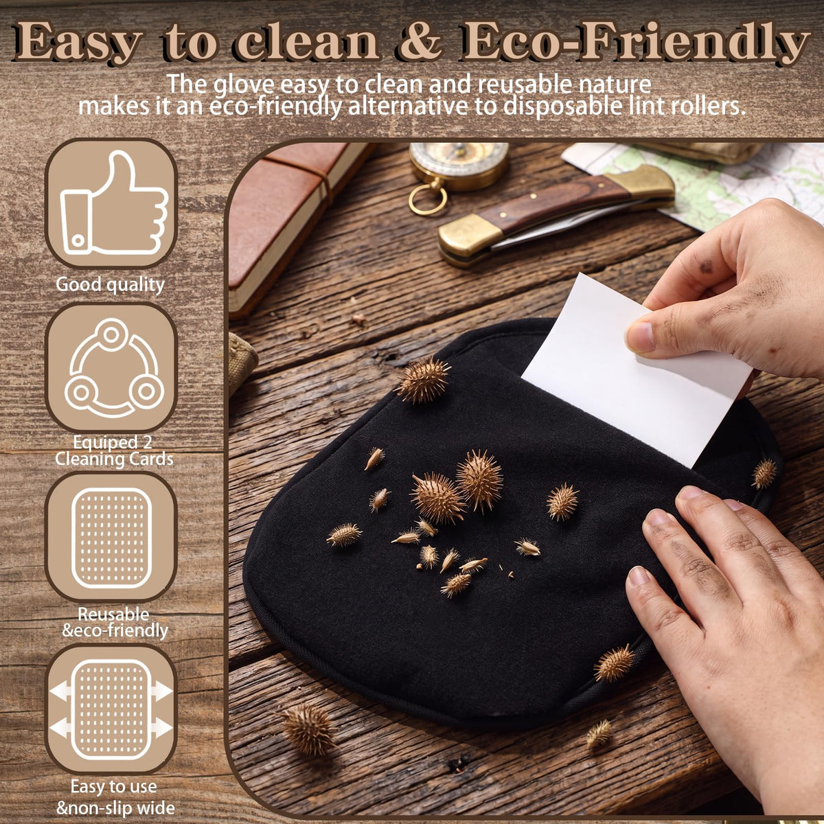 Chumia Burr Removal Tool Reusable Burr Remover Glove for Dogs, Clothes, Horses Hunting Gear with Durable Nylon Backing Apparel Outdoor Equipment Includes 2 Cleaning Scraper Cards