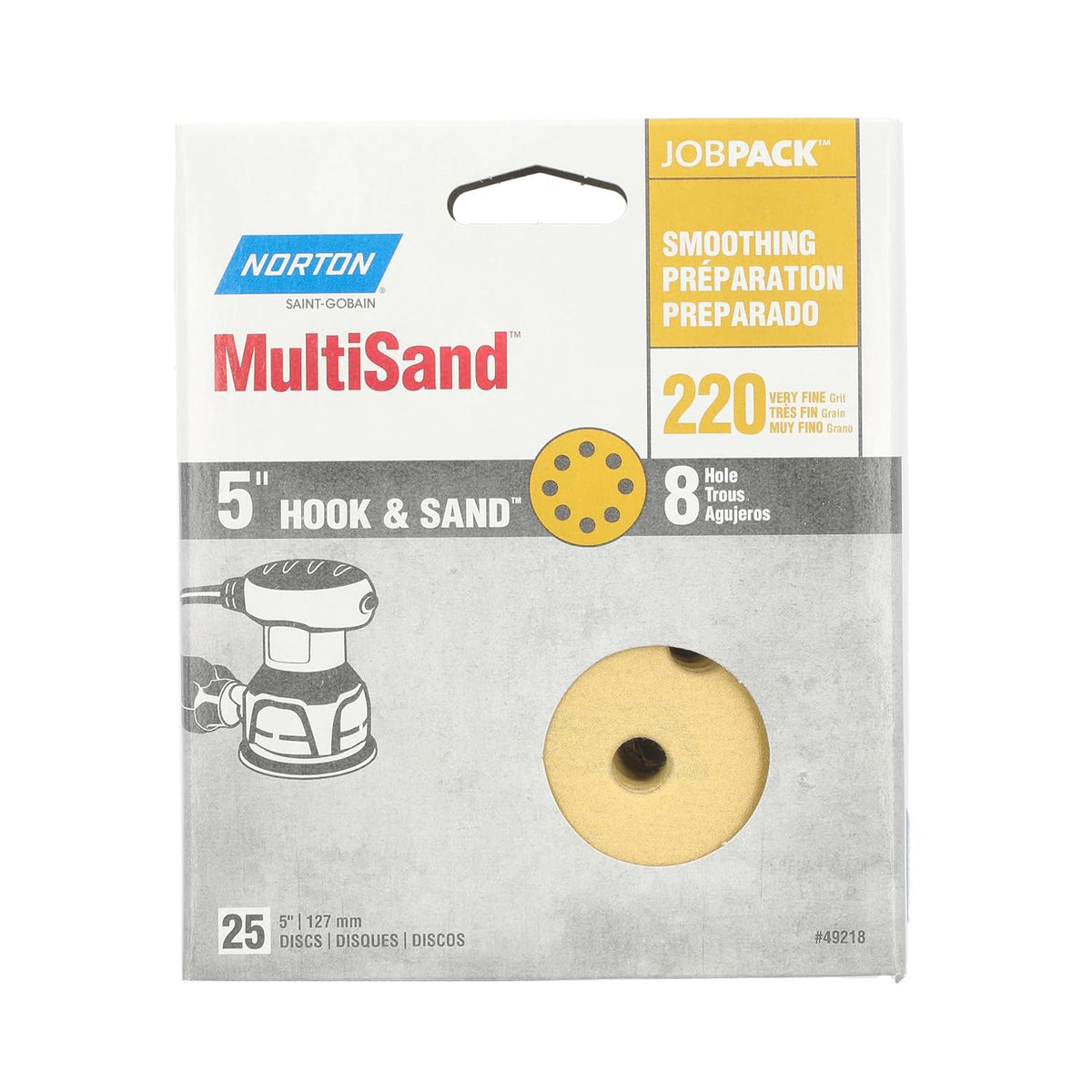 Norton MultiSand Hook and Loop Sanding Discs, Orbital Sander Sandpaper for Wood, Metal and Fiberglass, 220 Grit Sand Paper, 5 Inch Sanding Discs Hook and Loop, Pack of 25