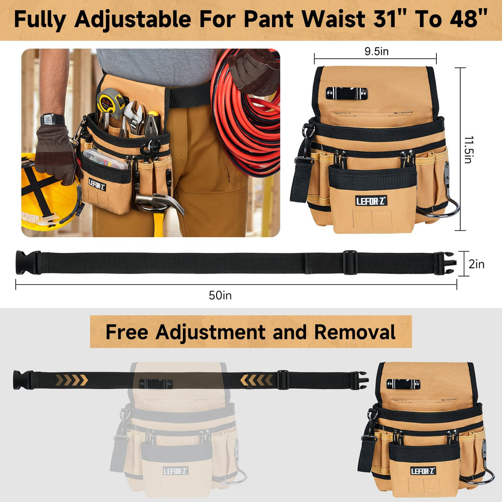 Tool Belt,14-Pockets Tool Belts for Men with Magnetic Tool Pouch