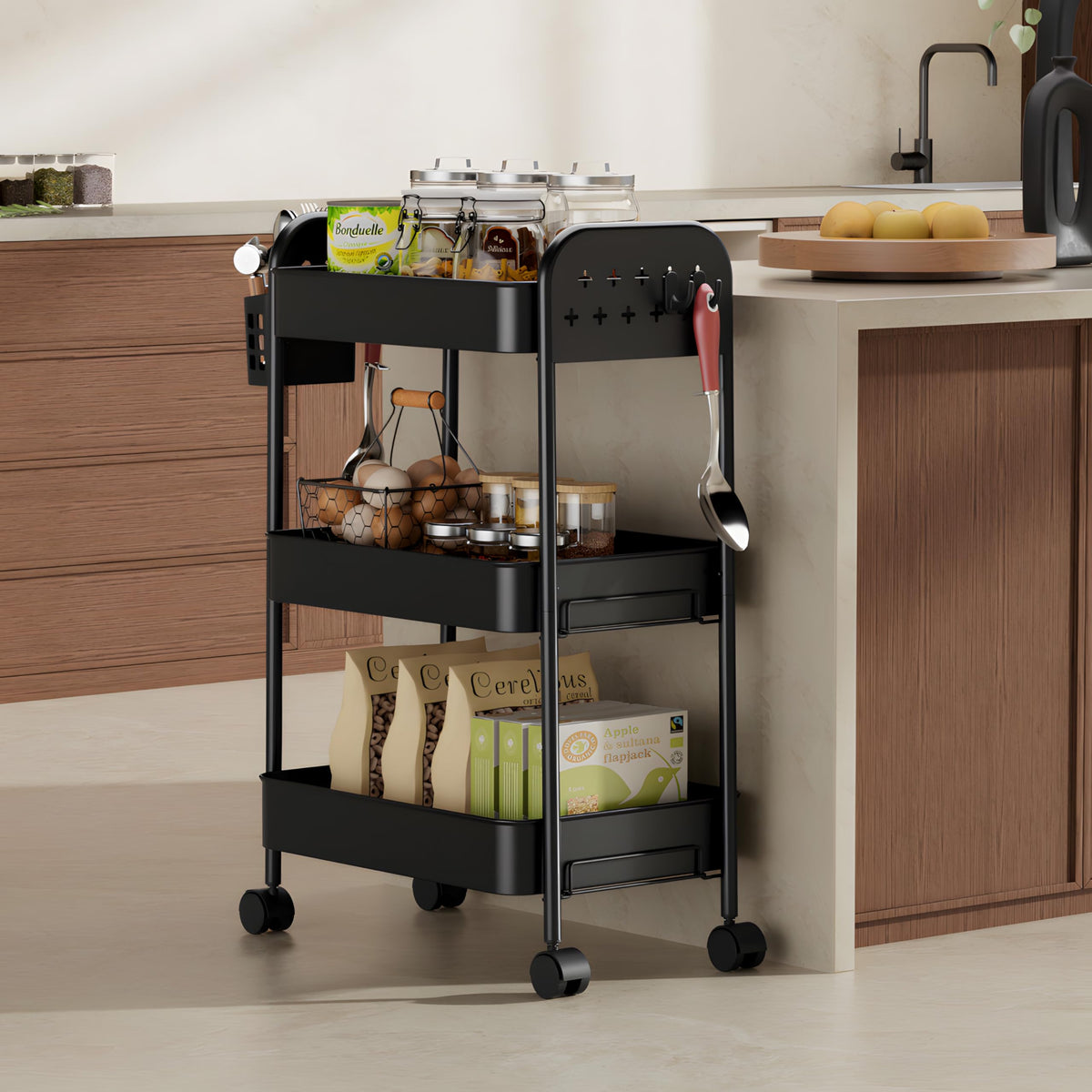 Heavy-Duty Rolling Cart 3 Tier Metal Utility Storage Cart