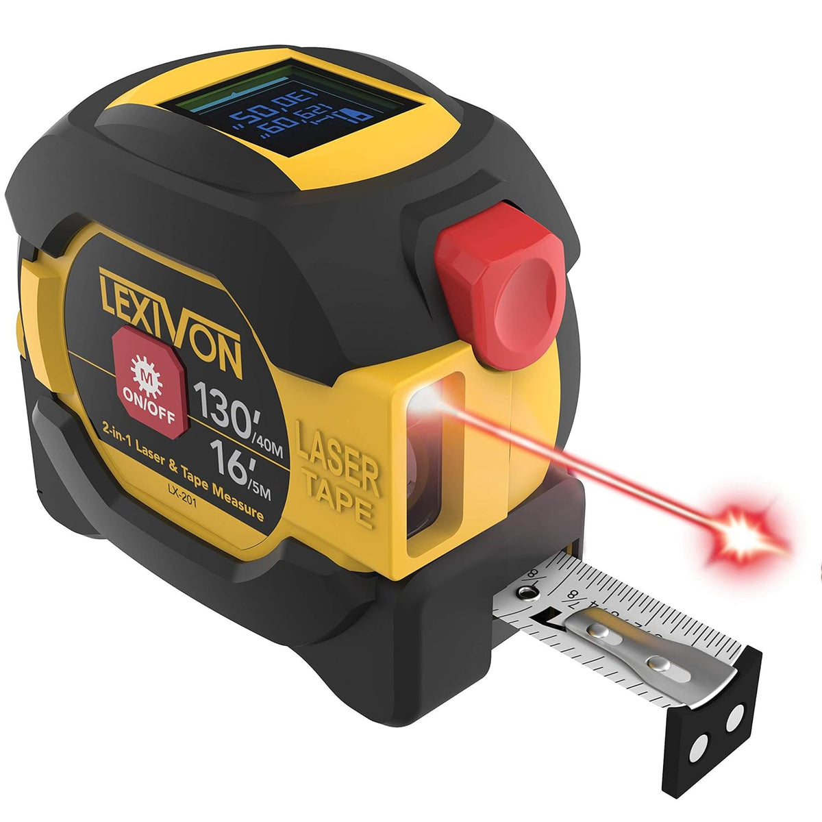 2 in 1 Digital Laser Tape Measure | 130ft/40m Laser Distance Meter Display On Backlit LCD Screen with 16ft/5m