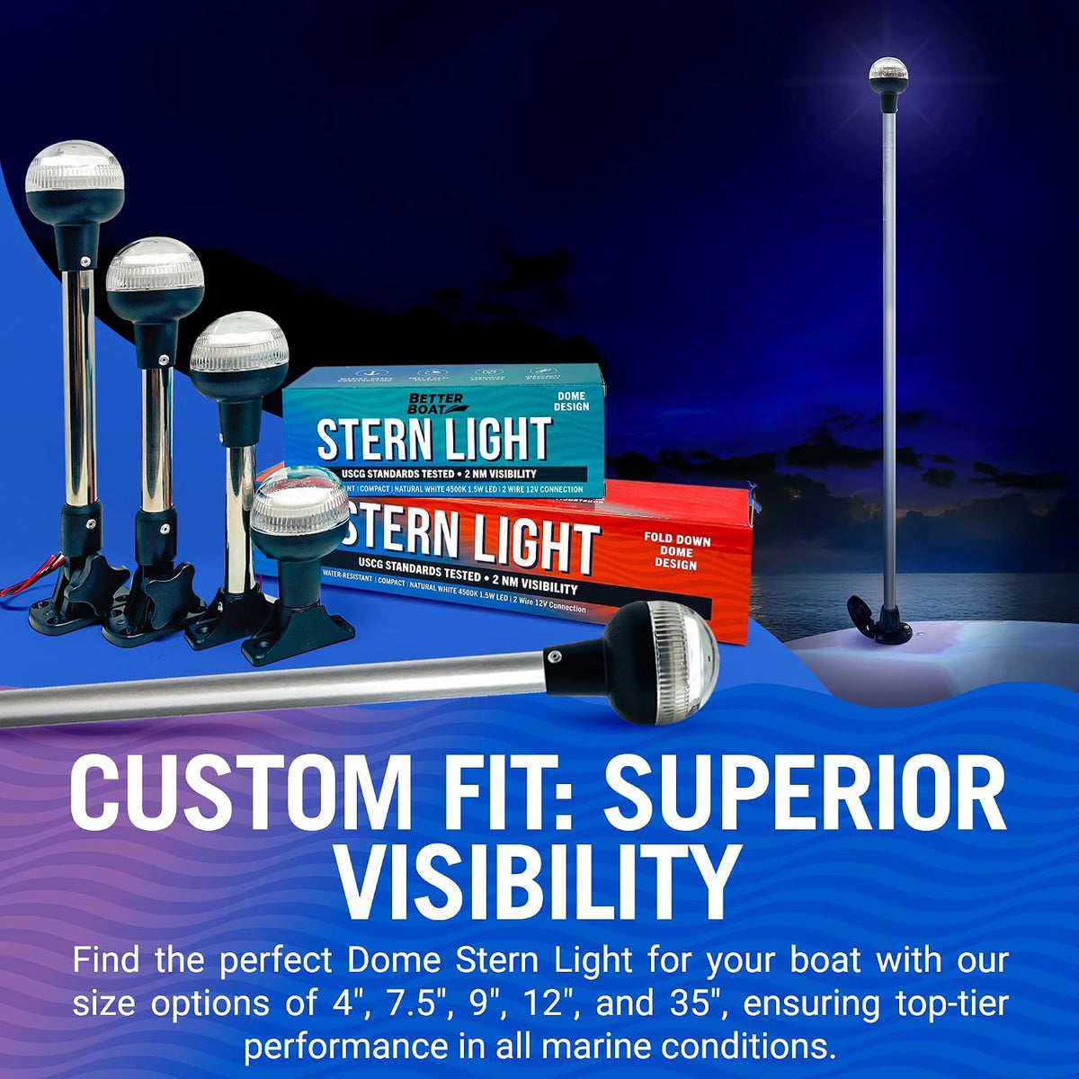 Boat Anchor Light Pole, 17" LED Stern Light, Tested to USCG Standards