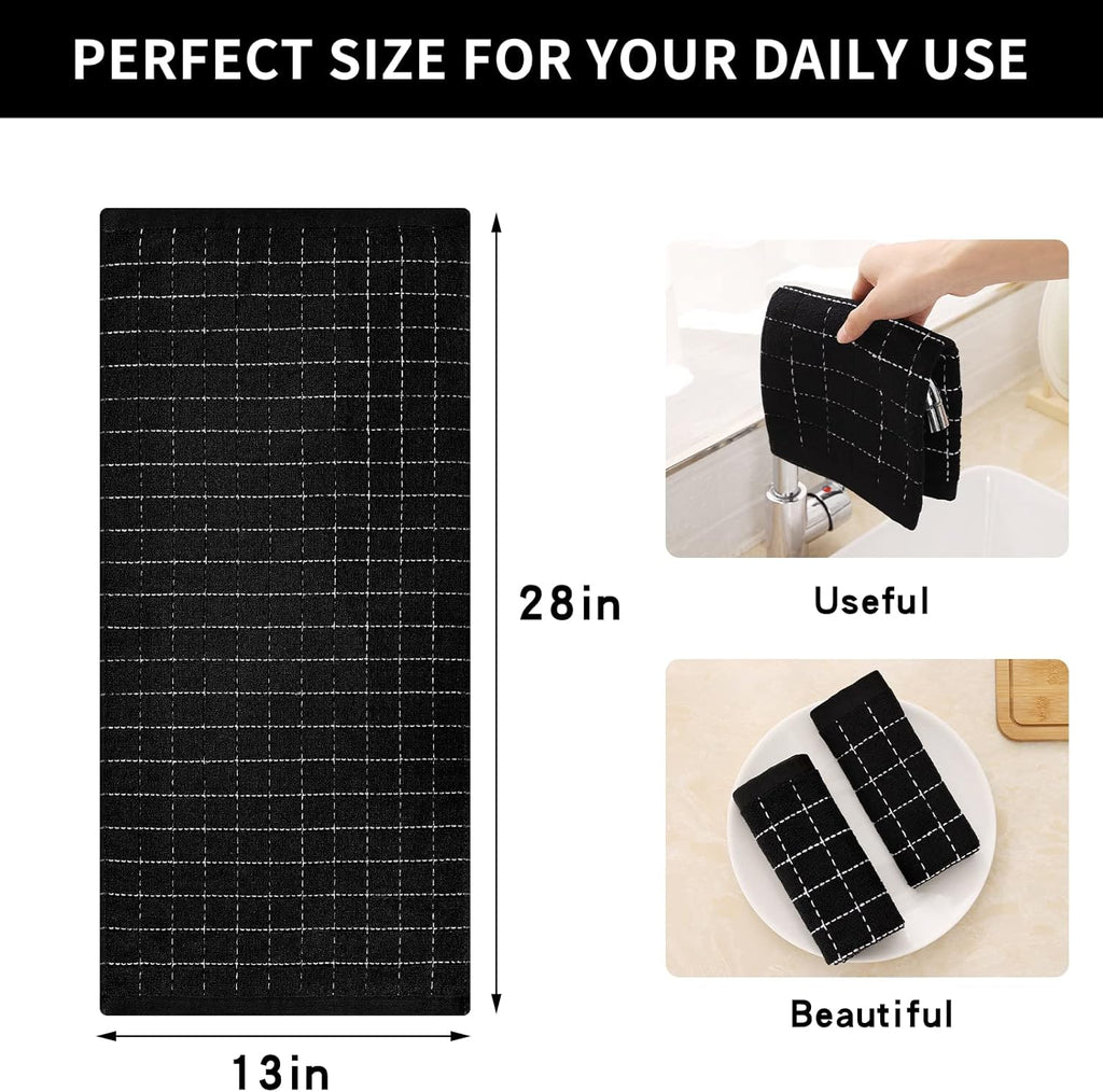 100% Cotton Terry Kitchen Towels, 4 Pack, Black | Ultra Soft and Absorbent Dish Towels for Kitchen, Suitable for