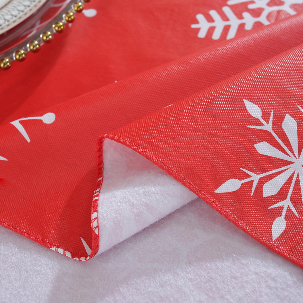 Christmas Red Table Cloth, Snowflake Print, Flannel Backed Vinyl Tablecloth for Rectangle Tables, Waterproof PVC