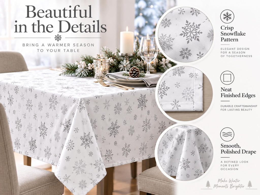 Winter Snowflake White Rectangle Tablecloth 60 x 84 Inches