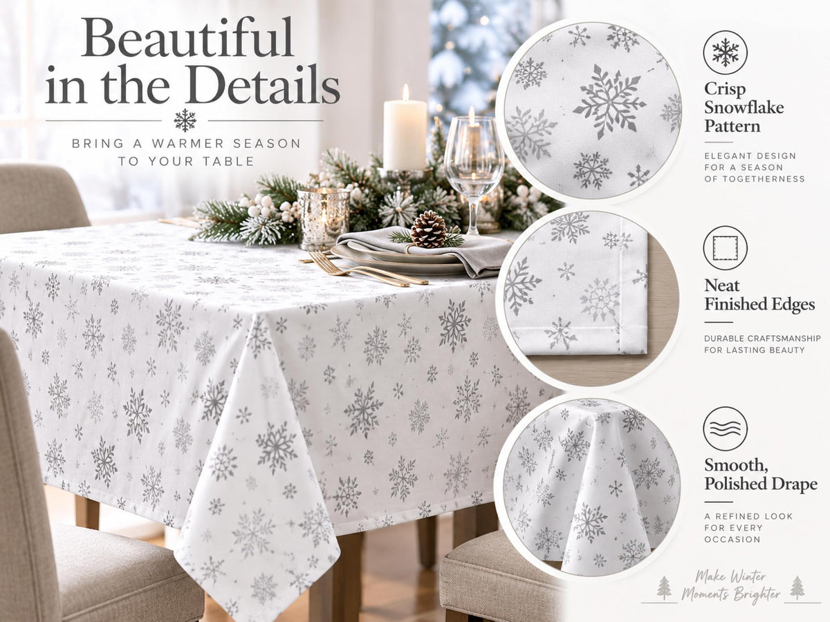 Winter Snowflake White Rectangle Tablecloth 60 x 84 Inches