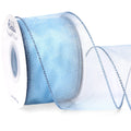 Blue Organza Wired Ribbon, Baby Blue Sheer with Metallic Edge
