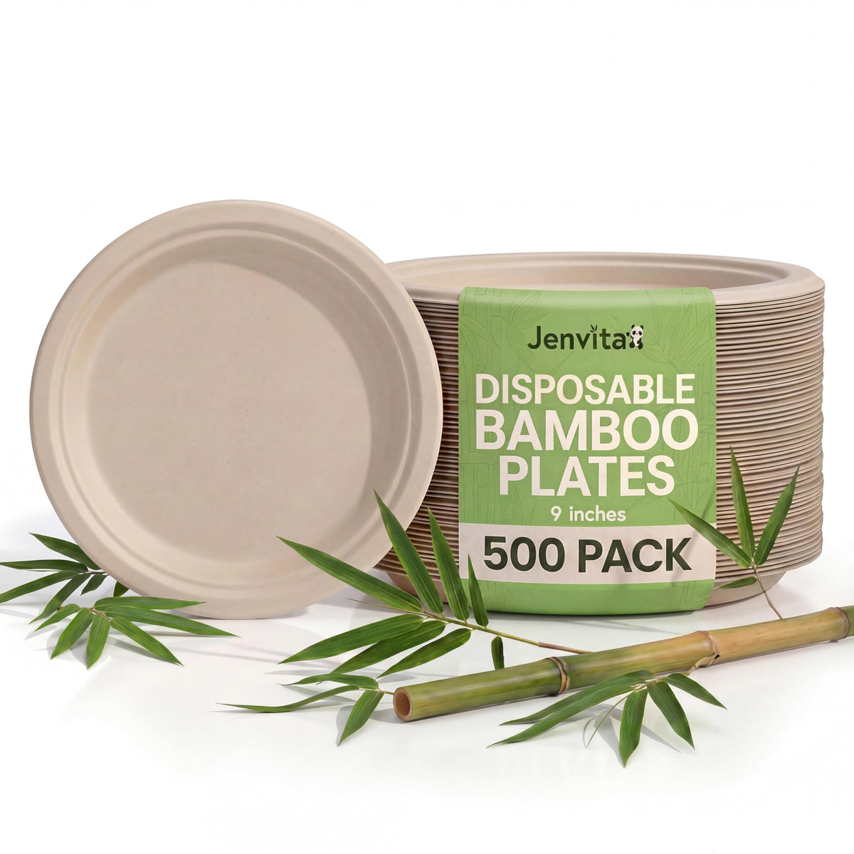 Bamboo Dinner Plates, 500 Pack, 9 Inch Compostable