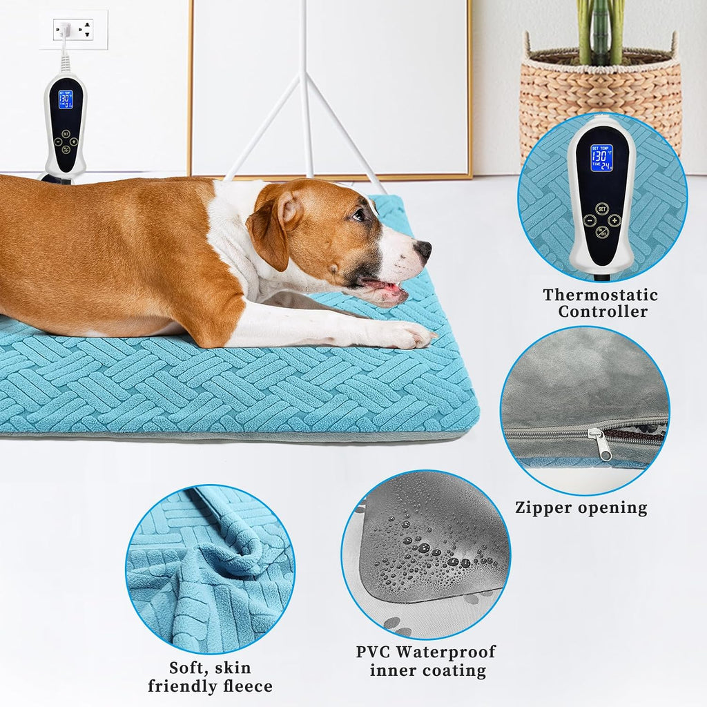 Dog Heating Pad, 47x30 in, Time and Temperatur Adjustable Controller