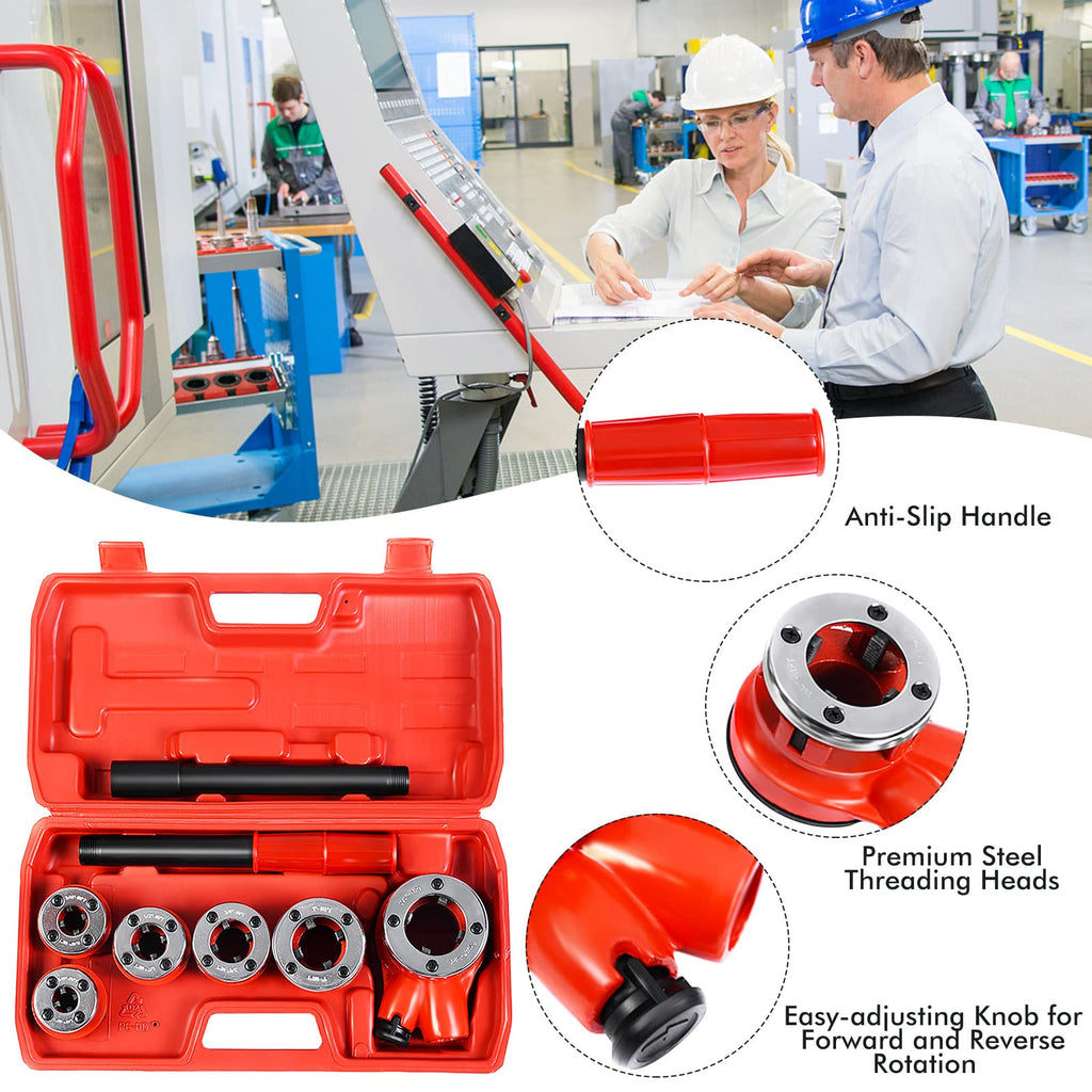 Goplus Ratchet Pipe Threader Kit, Ratcheting Pipe Threading Tool Set w/ 6 Dies- 1/4", 3/8", 1/2", 3/4", 1", 1-1/4" and Storage Case