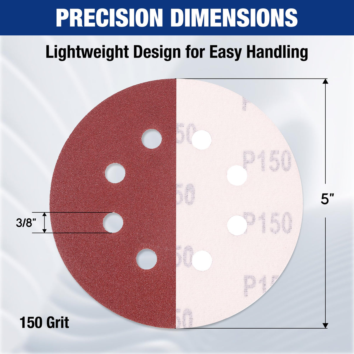 WORKPRO Sanding Discs, 5-Inch 150 Grit 8-Hole Hook and Loop, 50 Pack
