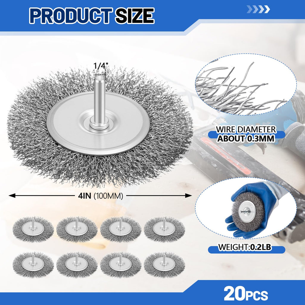 Moxweyeni 20 Pcs 4 Inch Wire Wheel Brushes for Drill Bits, 1/4 Inch Shank