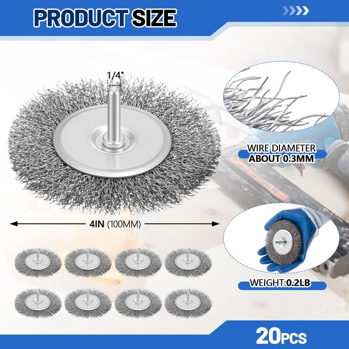 Moxweyeni 20 Pcs 4 Inch Wire Wheel Brushes for Drill Bits, 1/4 Inch Shank