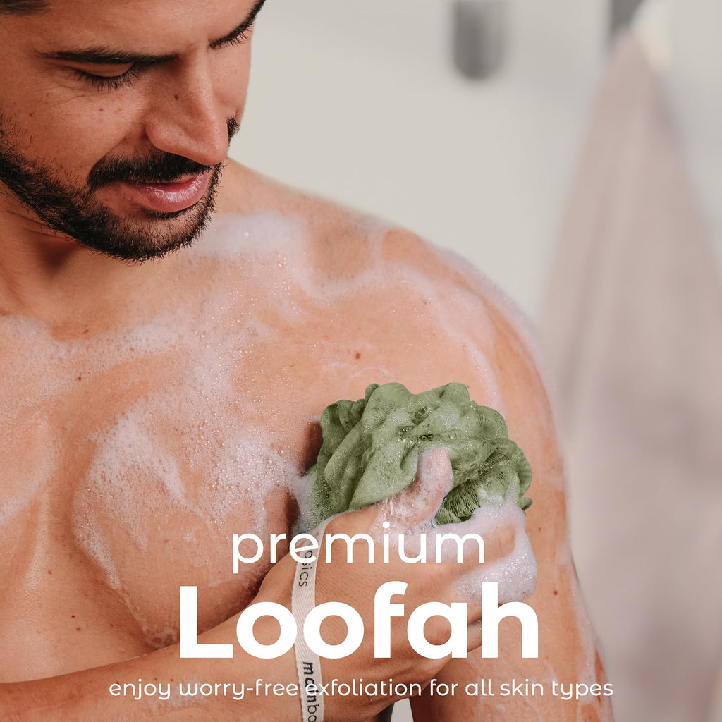 Shower Loofah Sponge Pouf, Set of 3, Earthy Love