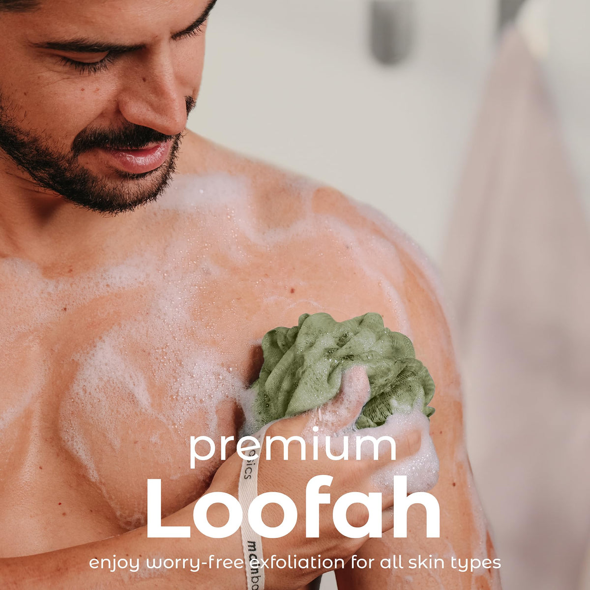 Shower Loofah Sponge Pouf, Set of 3, Earthy Love