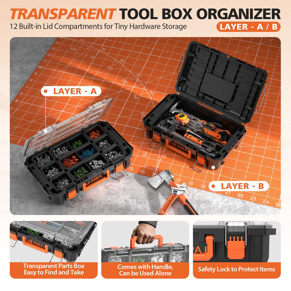 4 Tier Rolling Tool Box Heavy Duty, Stackable Tool Box with Wheels