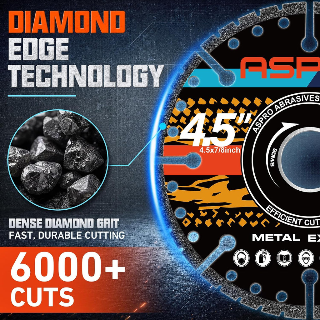 4 1/2 Diamond Cut Off Wheels for Metal, 6000+ Cuts for Angel Grinder, 3 PCS