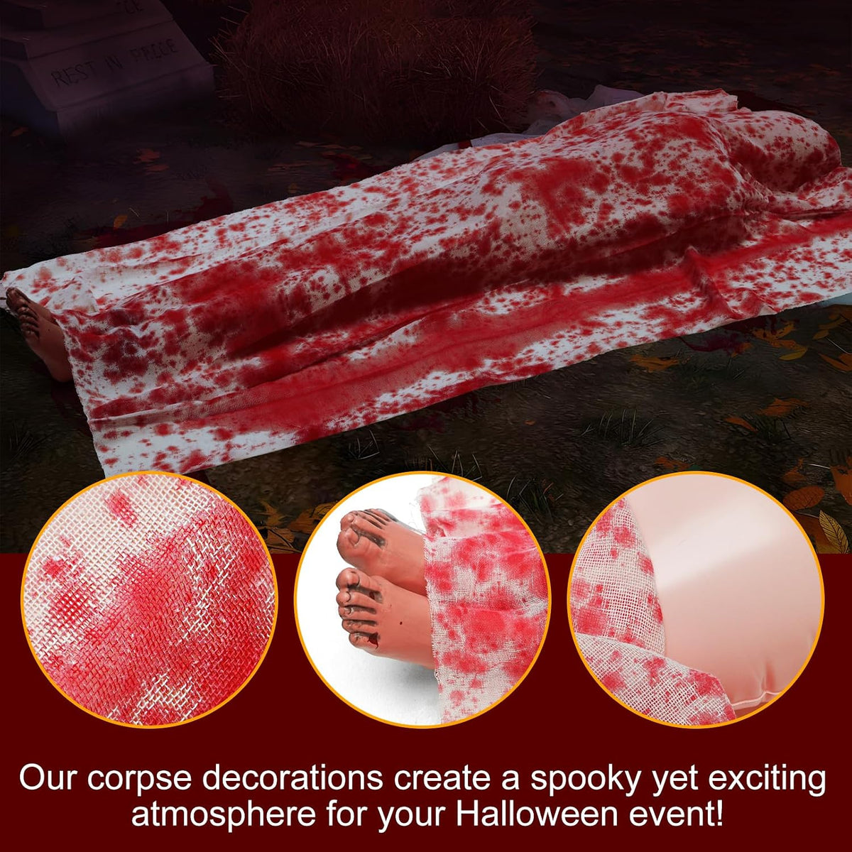 Halloween Decor – 5FT Bloody Corpse Prop, Lifesize Scary Dead Body Decoration for Indoor & Outdoor Haunted House