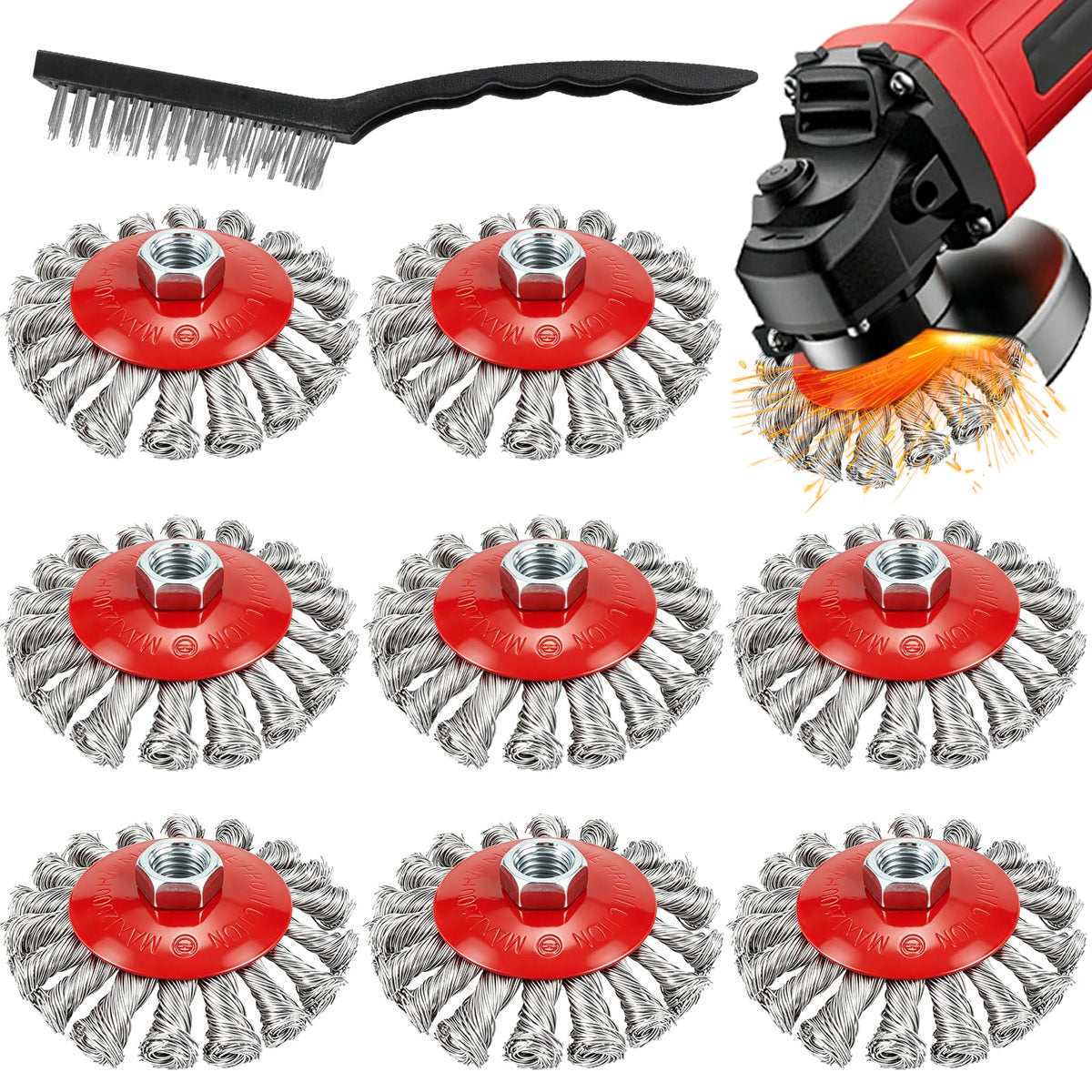 SBGGRL 9-Pack 4-1/2" Wire Wheel for Angle Grinder with 5/8” Thread Arbor