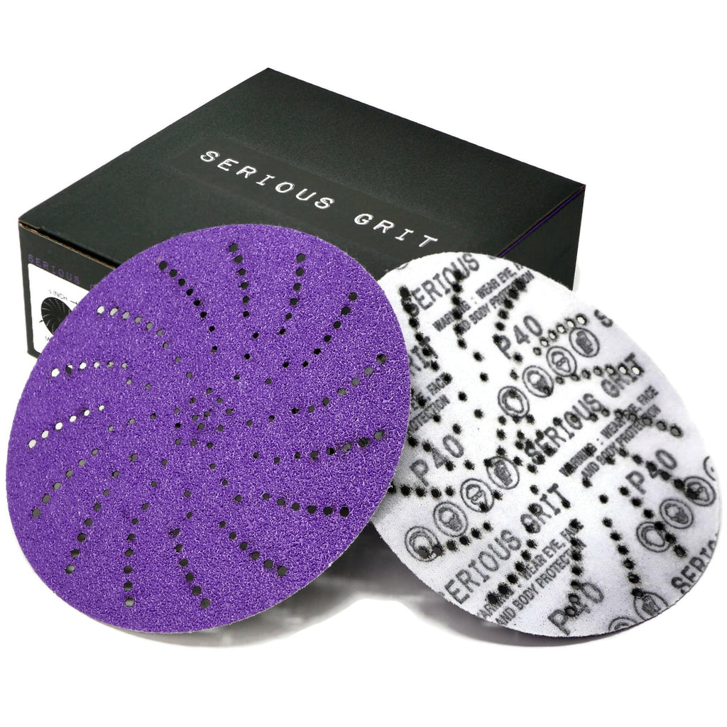 Serious Grit - 6-Inch P40 Grit Ceramic Multi-Hole Sanding Discs - 25 Pack