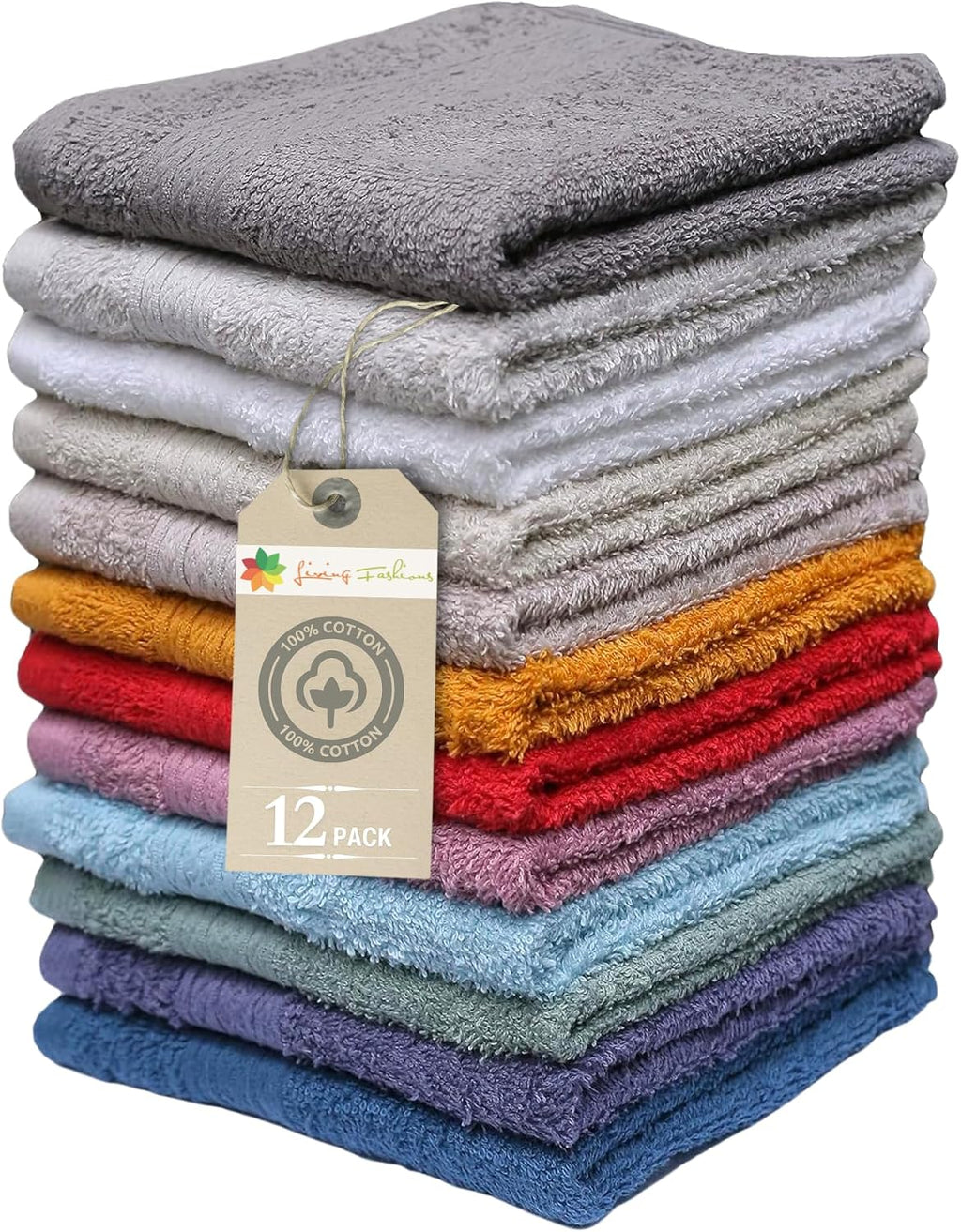 Extra Soft Wash Cloths, 13"x13" Wash Rags, Washcloths 12 Pack | 100% Ring Spun Cotton Washcloths, Machine Washable